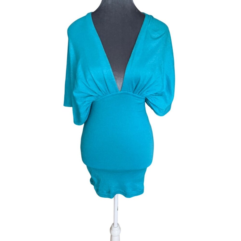 Vintage Deep V-Neck Dolman Sleeve Mini Dress